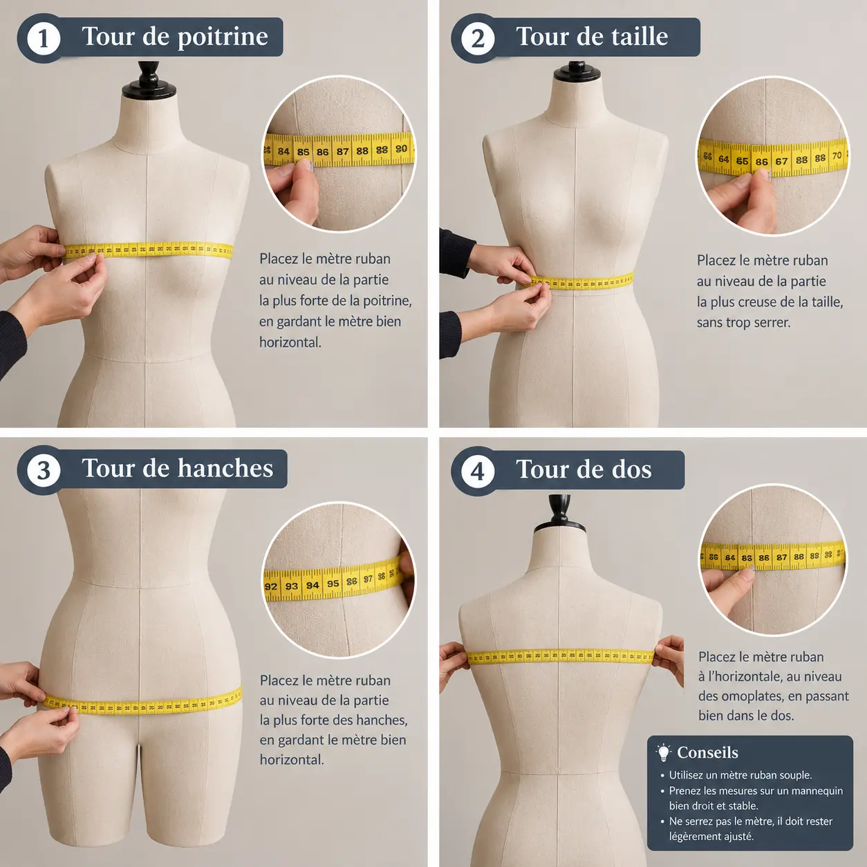 Prise de mesure precise avec metre ruban souple pour robe de ceremonie